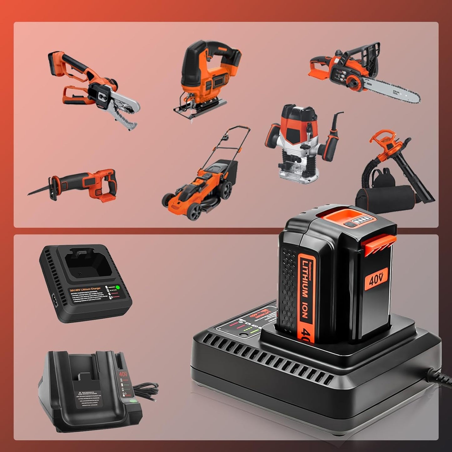 **LBX2040 Lithium-Ion Replacement Battery & Charger - 2-Pack for Black & Decker 40V Tools | 3600mAh**