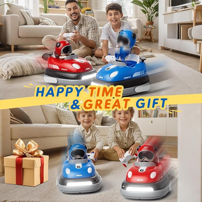 2-Player Battle 2-5 rc Car Toddler Boys Easter Toy | Cartoon Remote Control Bumper Cars with Light & Sound – Racing Set (Drift + Collision Modes) | 360° Spinning | Rechargeable Kids’ Race Cars