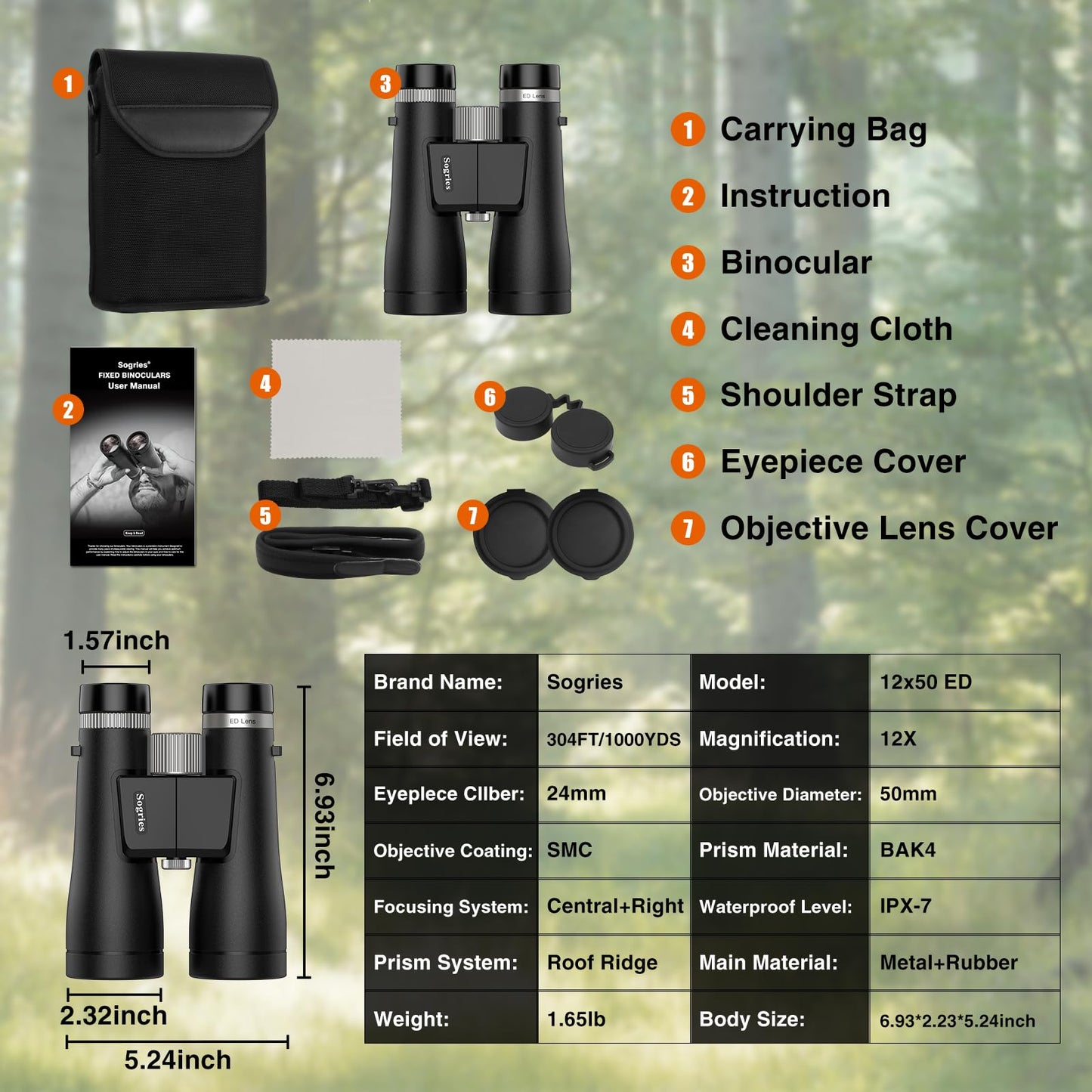 Sogries Binoculars for Adults High Powered Waterproof Compact Binoculars for Bird Watching Travel Low Light Vision Hunting Stargazing Concert Sports Long Range Birding Binocular (ED 12X50)