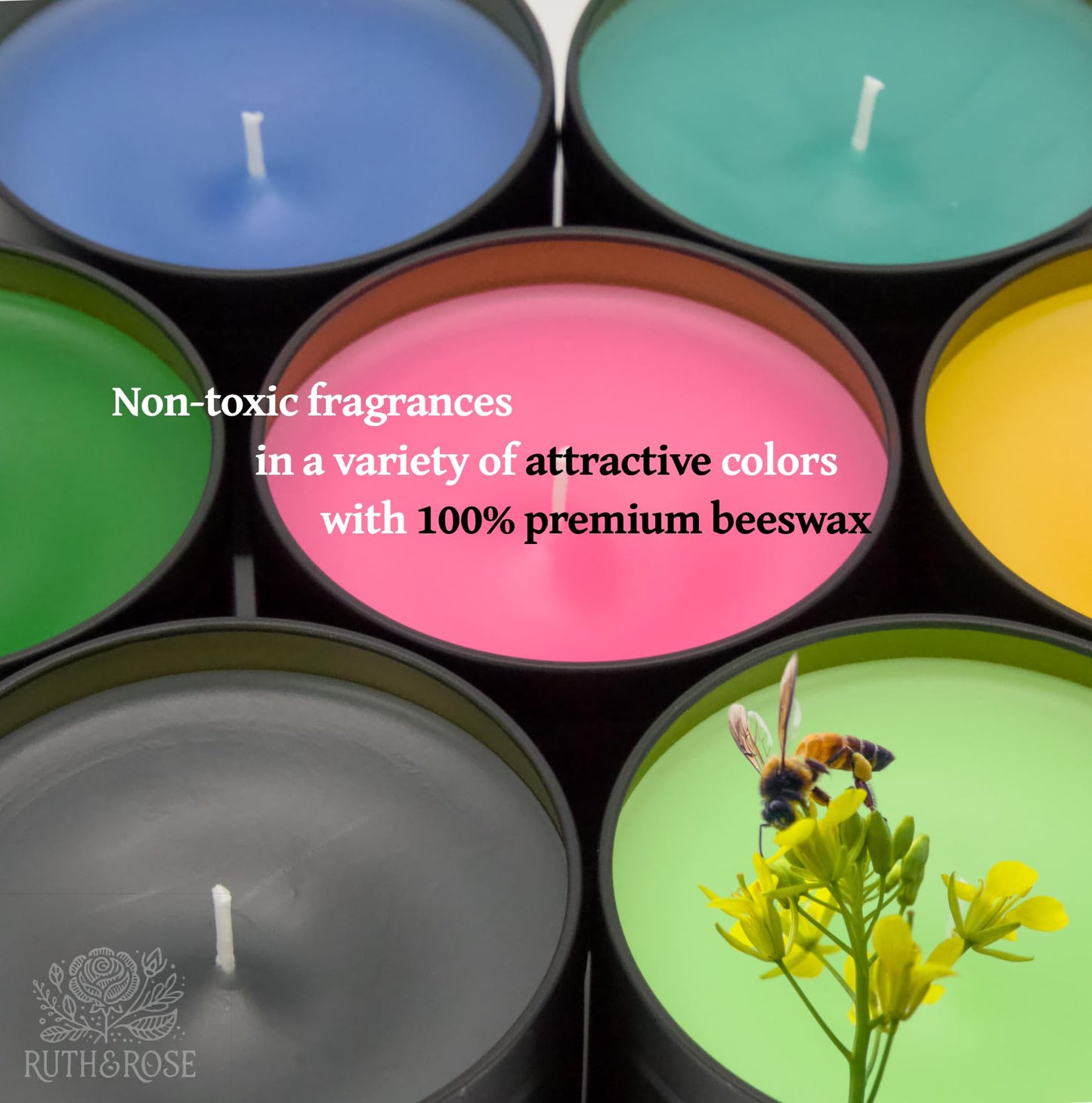 RUTH & ROSE Oakmoss & Amber Scented Candle, 100% Beeswax Candle for Home, 8oz, +65 Hours Burn Time, Aromatherapy Non Toxic Candles, Gift for Women & Men, Made in USA, Perfect for Travel or Gifting