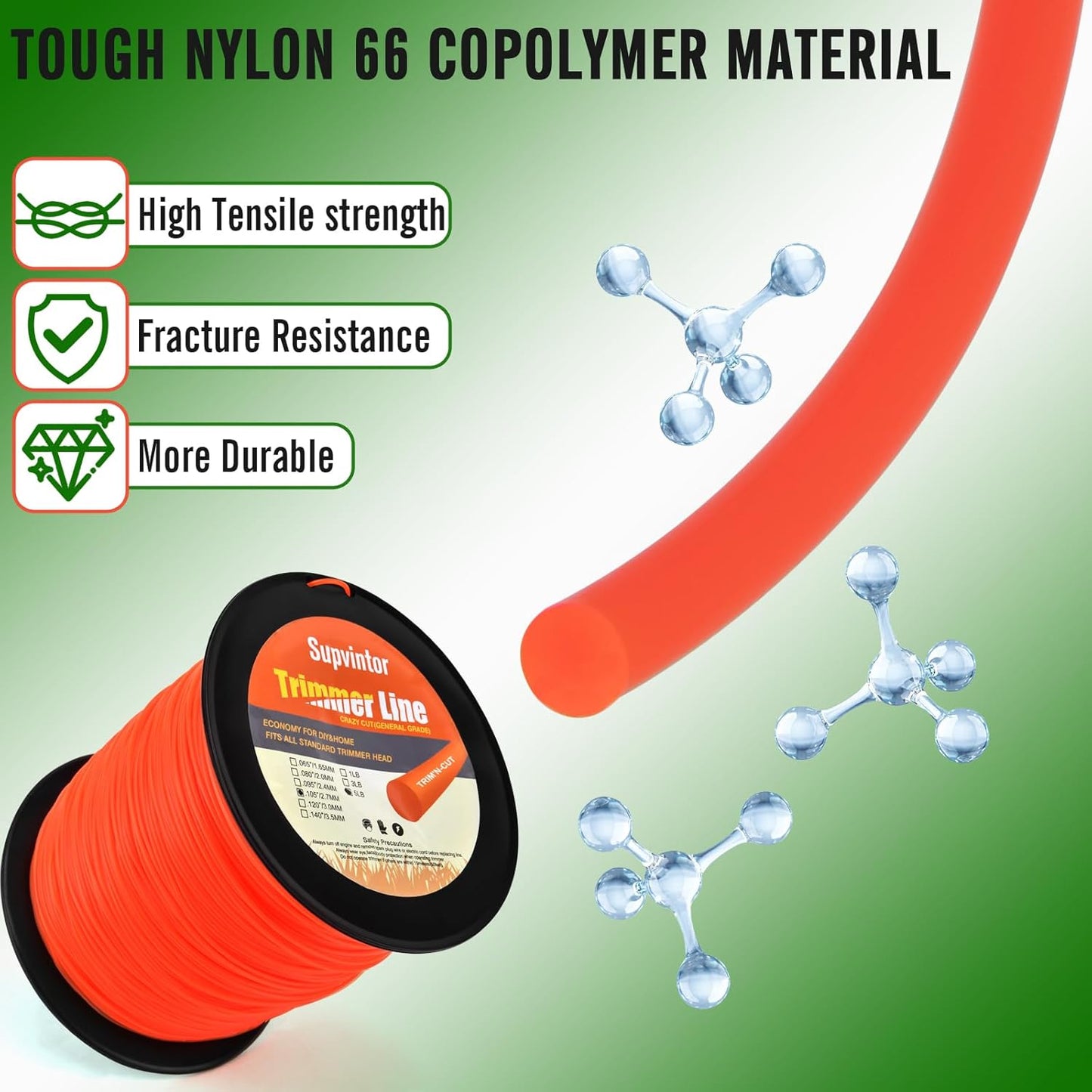 105 Trimmer Line - Commercial Round Weed Eater String | 0.105” Diameter, 1038 Ft, 5 Lb - Orange
