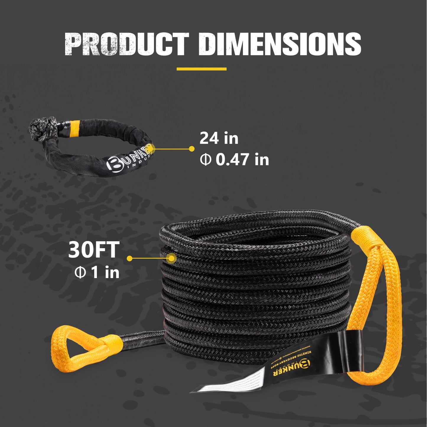 BUNKER INDUST Off-Road Traction Boards Red + 1"×30ft Kinetic Recovery Rope with 2 Soft Shackles Kit