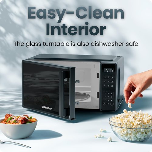 Chefman Microwave Oven - 0.7 Cu. Ft. Compact Design, 700 Watts, 10 Power Levels, Child Safety Lock - Black