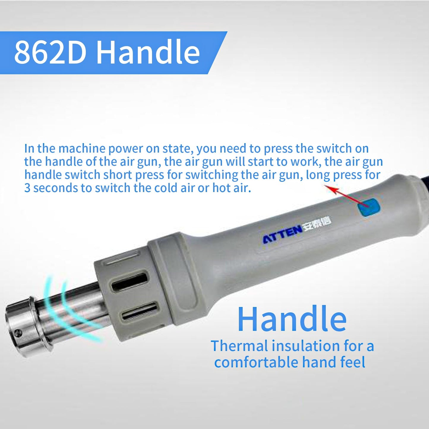 Hot Air Rework Station, ATTEN ST-862D 1000W Digital Display Automatic Sleep Hot Air Gun Soldering Station, Adjustable Temperature Desoldering Gun BGA Rework Station