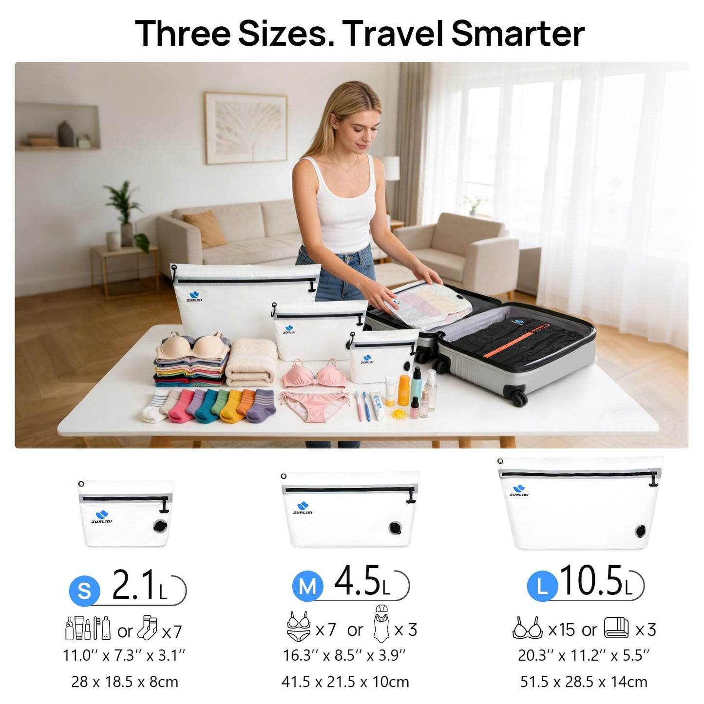 Zurligi Vacuum Compression Travel Bags Kit with Mini Pump, 39L Carry-On Vacuum Seal Bag + S/M/L Packing Cubes Set for Clothes & Underwear, Space Saving Organizer for Suitcase & Backpack