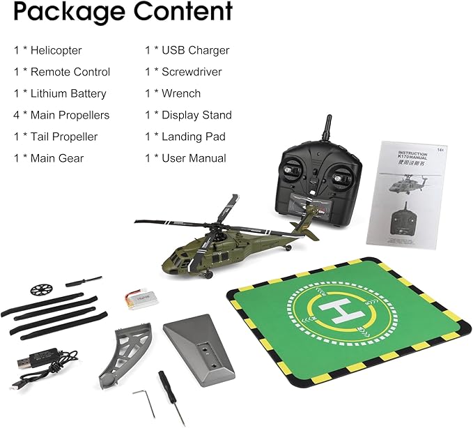WLtoys K170 RC Helicopter 4CH 2.4GHz Fixed-Wing Aircraft RTF with 6-Axis Gyro One-Key Stunt & Altitude Hold Crash-Resistant Outdoor/Indoor Helicopter for Beginner Teens Adults