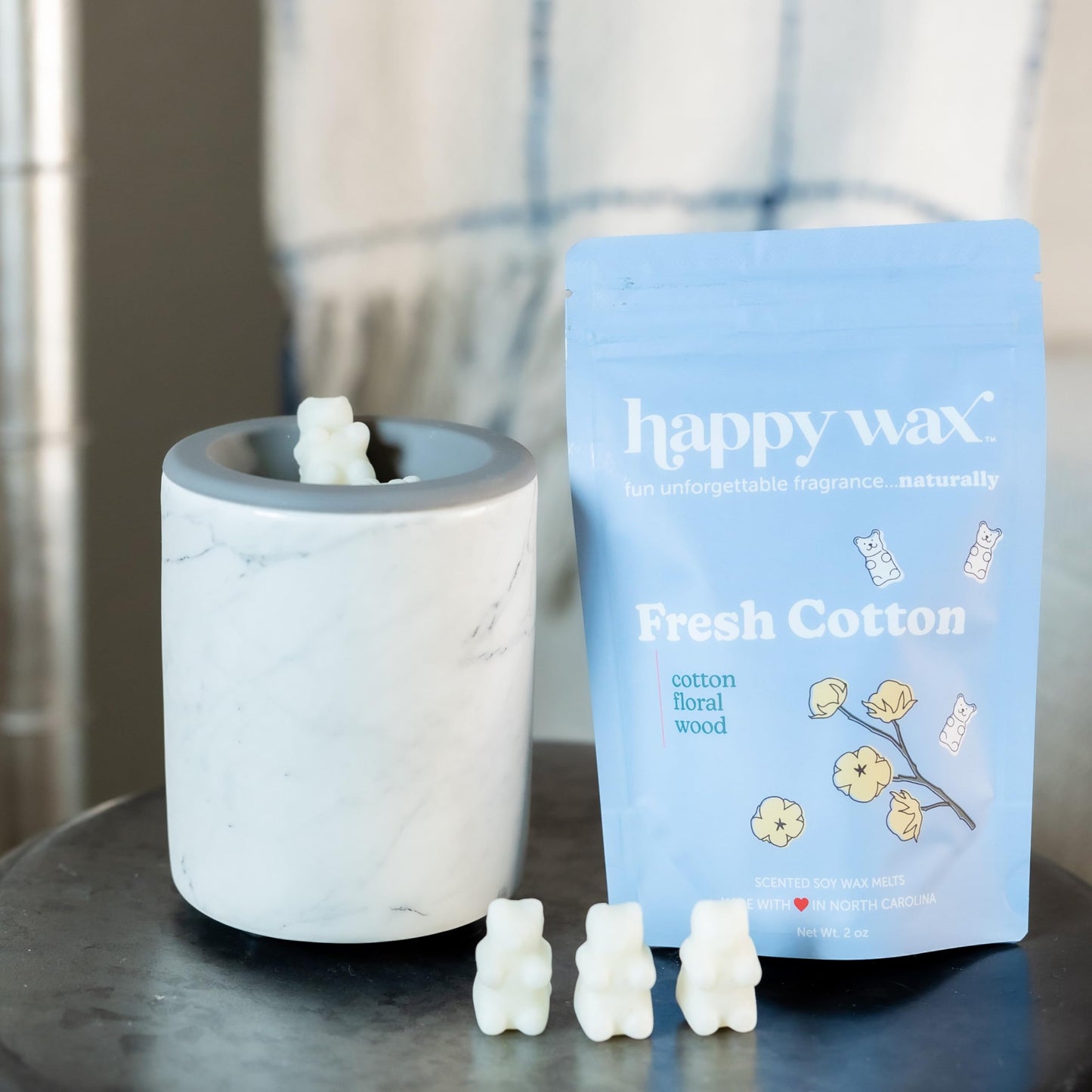 Happy Wax Fresh Cotton Scented Bear Wax Melts - Natural Strong Scented Fresh Infused w/Essential Oils - Non Toxic & Pet Safe - (8 oz Pouch)