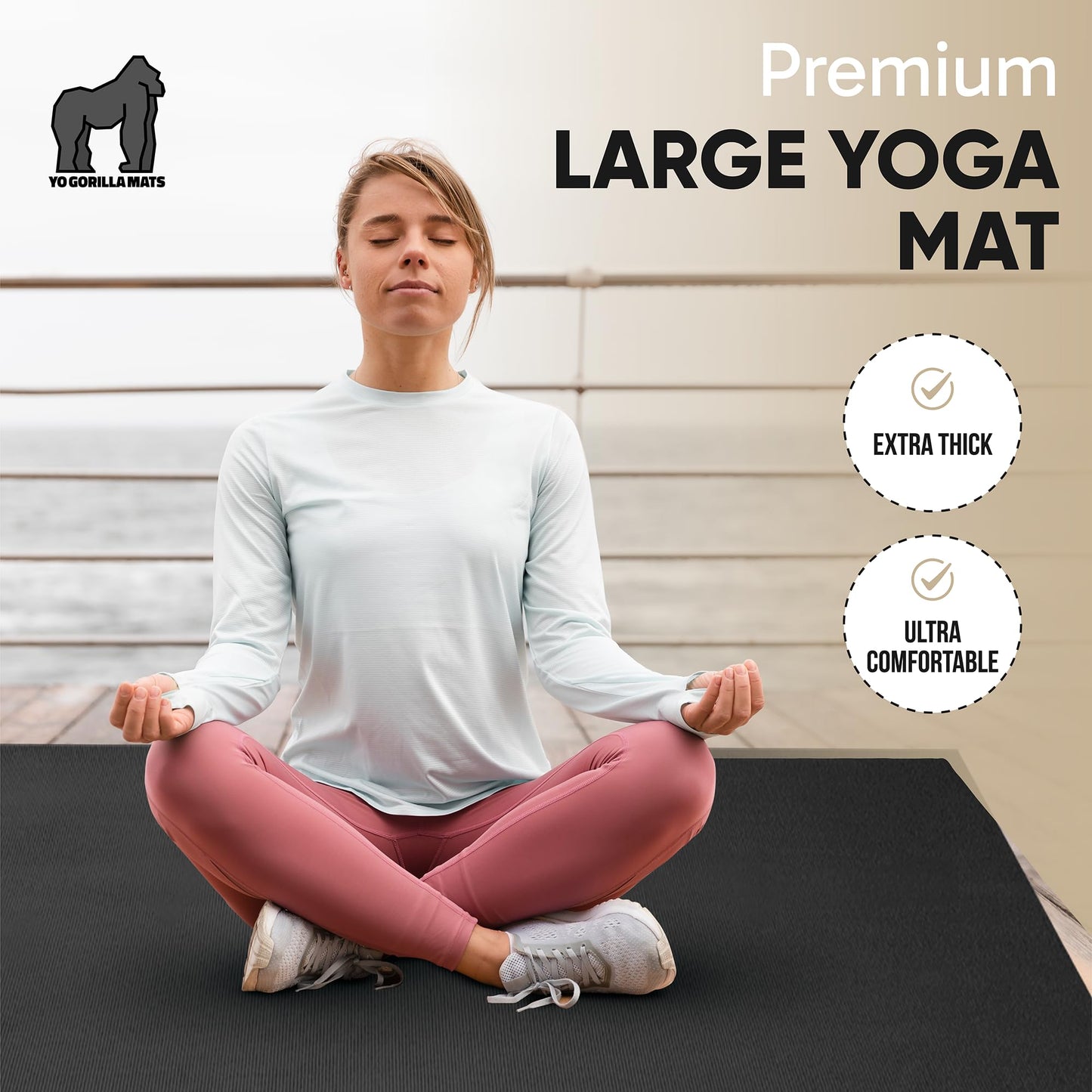 Gorilla Mats Large Yoga Mat – 6' x 4' x 8mm Extra Thick & Wide, Non-Slip Exercise Mat for Home Gym Flooring – Ultra Comfortable Workout Floor Mat for Barefoot Fitness, Anti-Fatigue & Stretching