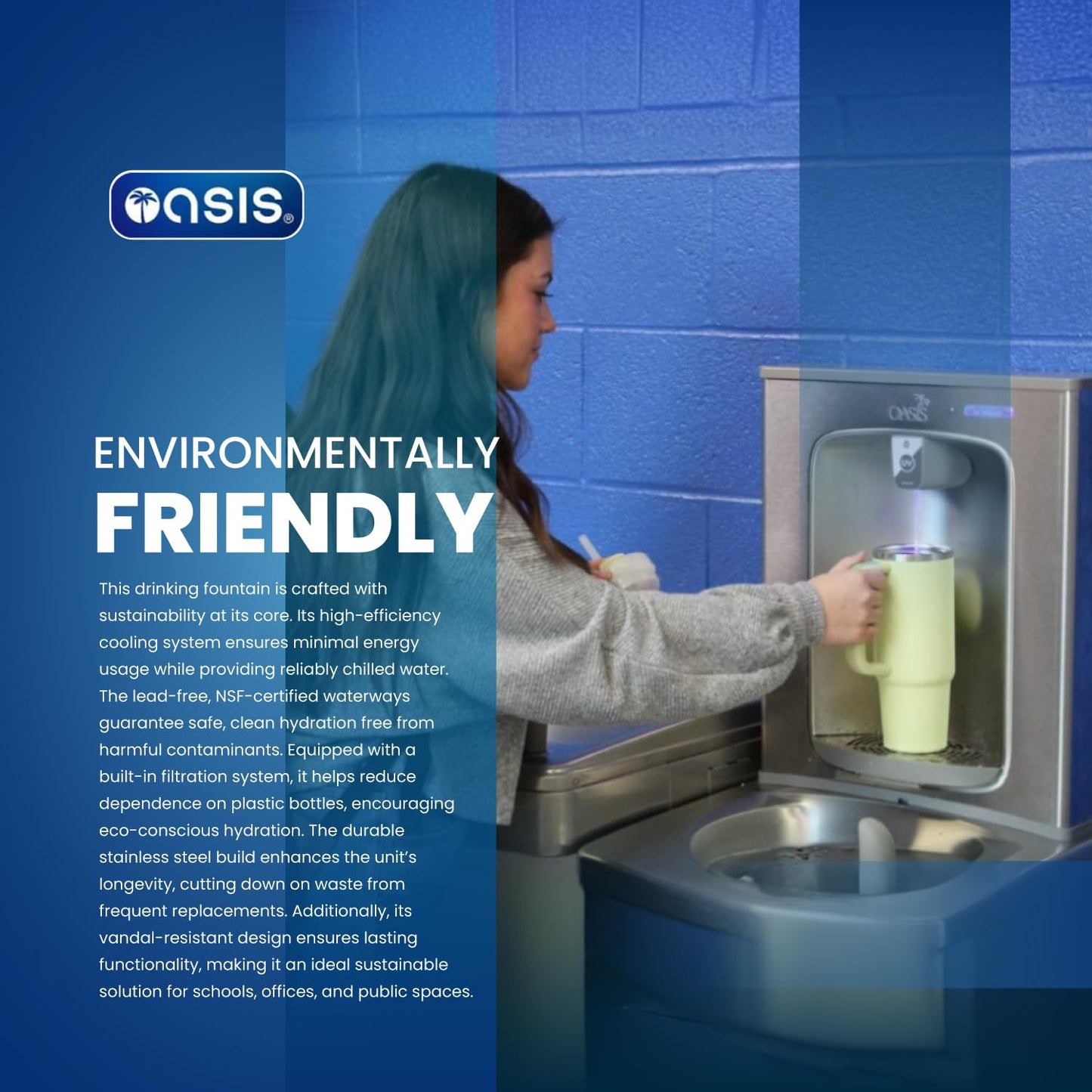 Oasis PG8ACSL Versacooler II Bi-Level Water Drinking Fountain - Standard 100 Micron Strainer Included – 8 GPH, ADA Compliant, Greystone Stainless Finish - 18" D x 34" W x 38" H