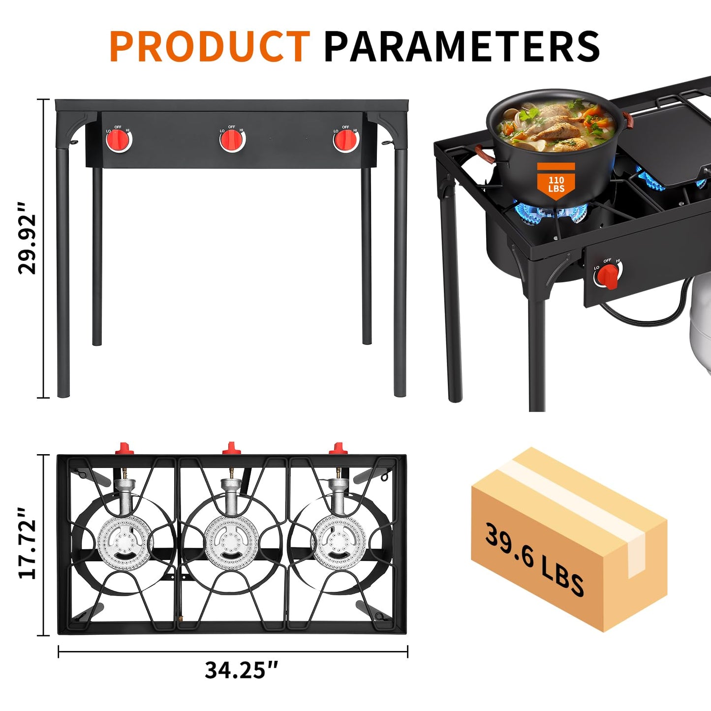 SKOK 3 Burner Propane Stove - Portable Camping Stove with 225,000 High Efficiency Propane Burner,Outdoor Stove for Camping, Backyard, Picnic