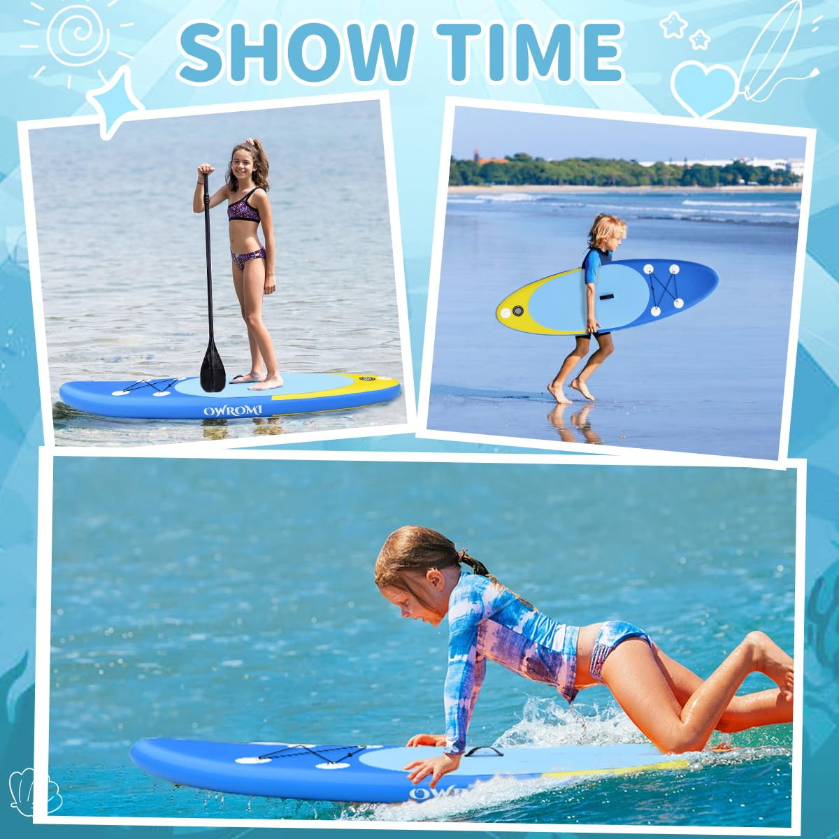 Kids Stand Up Paddle Board with Inflatable SUP Accessories, Non-Slip Comfort Deck Inflatable Paddle Board for Kid, Durable, Lightweight Fin for Youth & Kids (Blue/Yellow, 7'10"X 30"X 6")