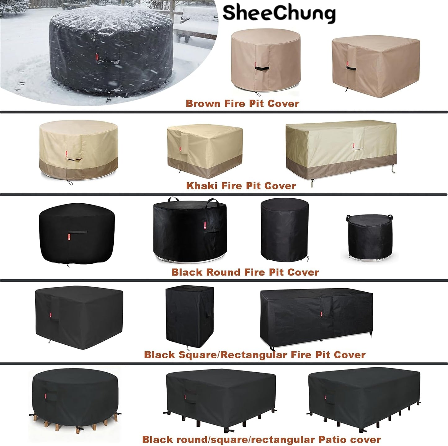 SheeChung Outdoor Furniture Cover - Waterproof Square 74" L x 74" W x 28" H - Durable Patio Protection