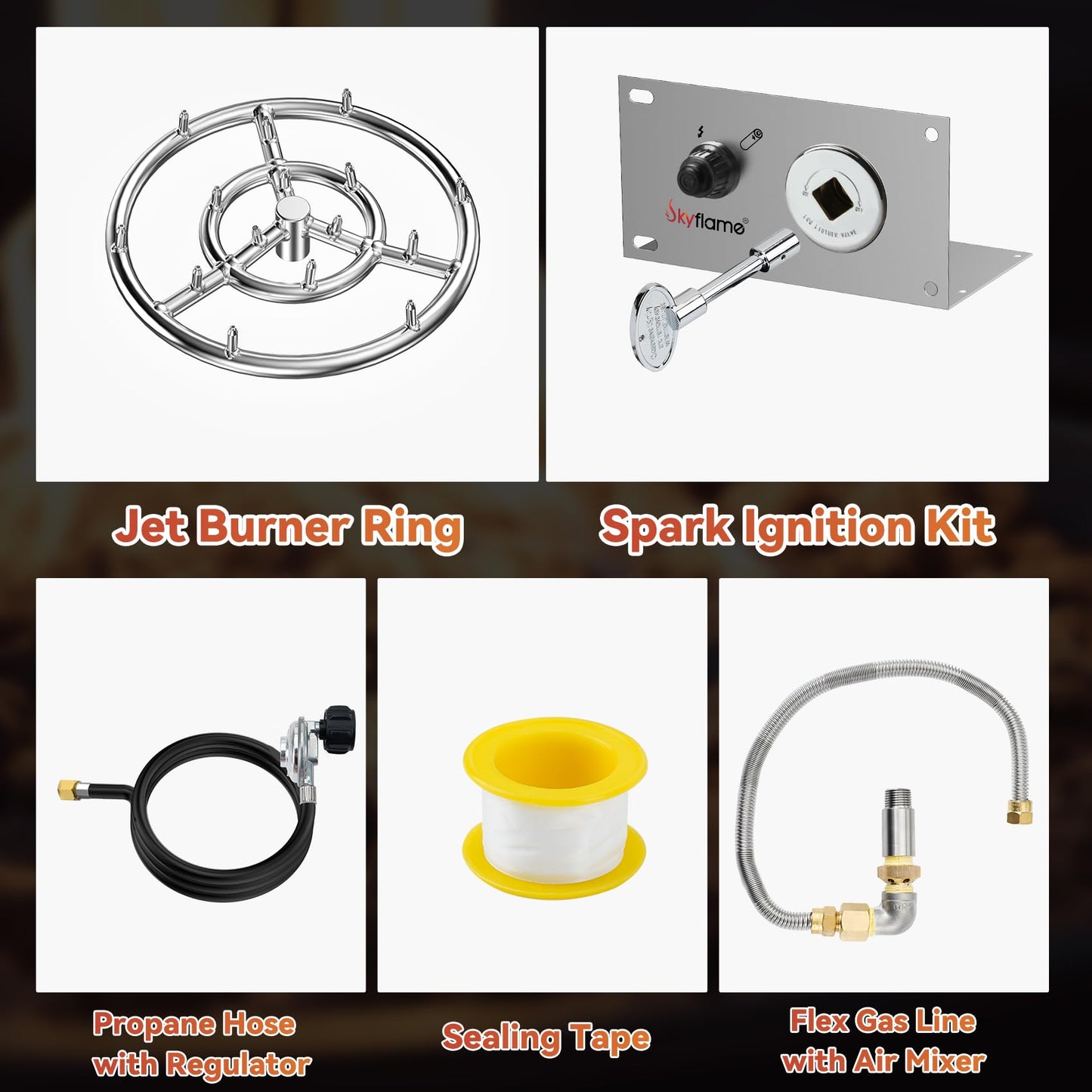 Skyflame Jet Burner Ring Kit, 12" Round Fire Pit Burner with Propane Connection Hose and Ignition Kit for Indoor/Outdoor Fire Pit Fireplace DIY Accessories