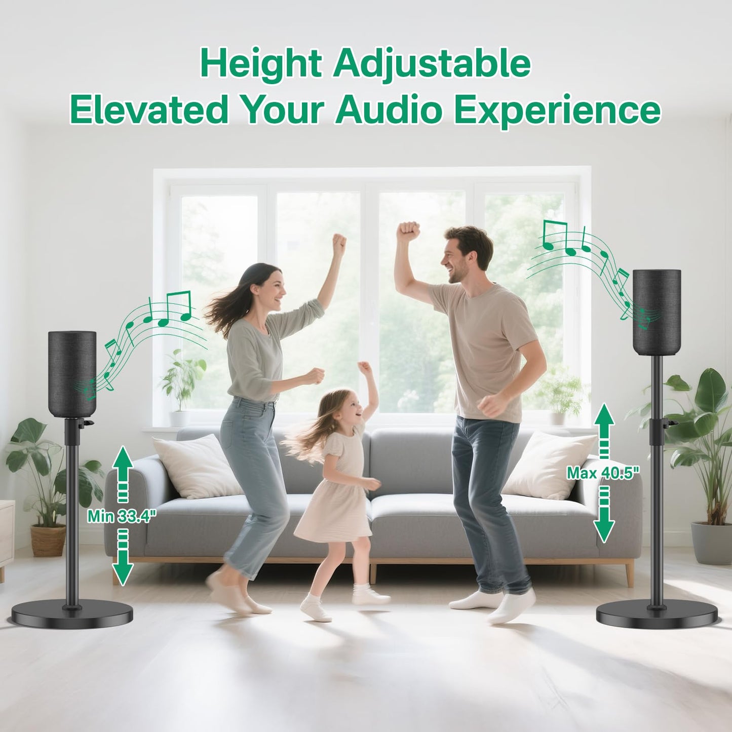 Adjustable Height Speaker Stands for Sony SA-RS5 Wireless Rear Speaker Stand - Heavy-Duty Floor Speaker Stands Pair for Sony SA-RS5 Speaker Stands with Cable Management