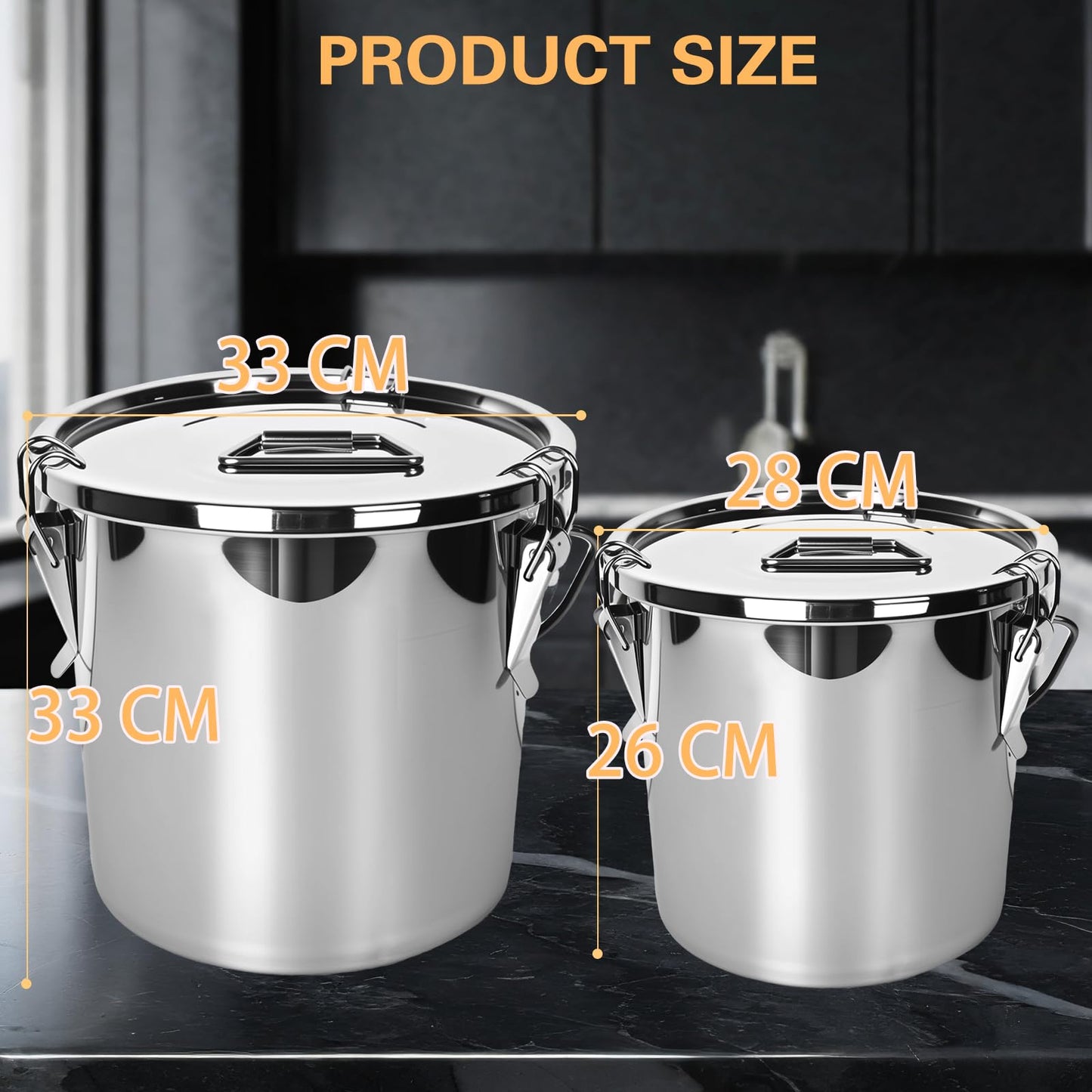 Nalison 21L/5.6GAL and 12L/3.2GAL Stainless Steel Airtight Canister, Food Storage Canisters with Lid&Locking Clamp for Rice Flour Sugar Grain Coffee Bean Storage Containers (12L & 21L,2 CANISTERS)