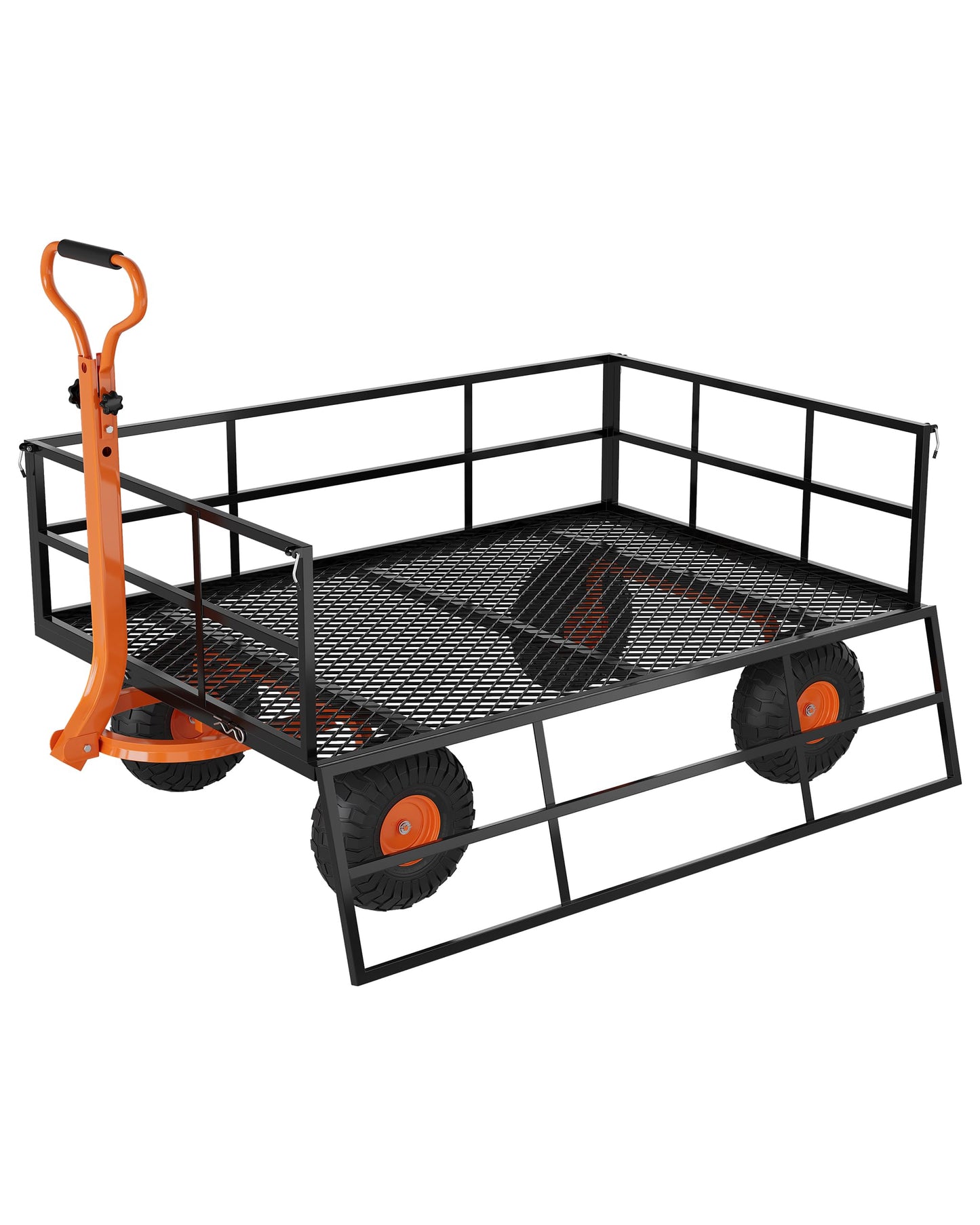 Heavy Duty Steel Garden Cart Wagon, 1200LBS Capacity Utility Trailer with Removable Mesh Sides, Convertible Flatbed for Lawn Mower, Yard Work, Soil, Mulch & Plant Transport