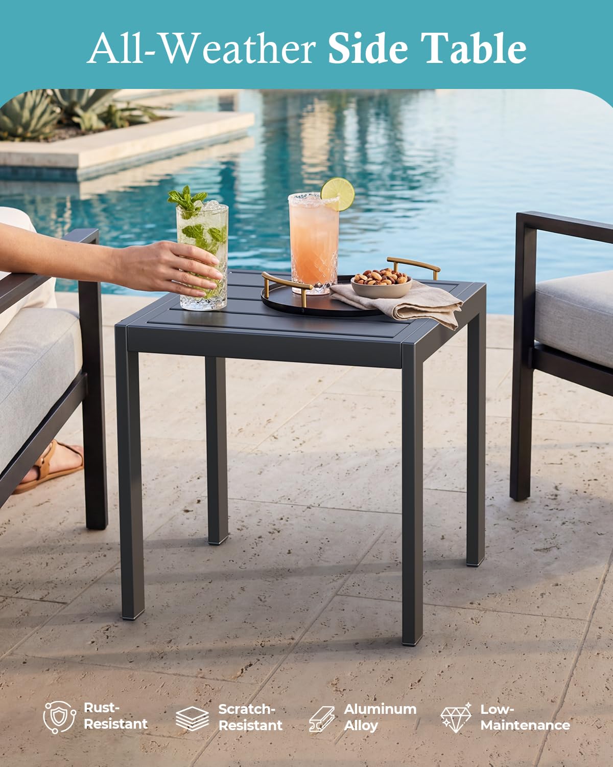 Ciokea Aluminum Foldable Lounge Chairs Set of 4 with 3 Outdoor Aluminum Side Table, Perfect Match, Suitable for Courtyard, Balcony, Lawn and Other Scenes, Khaki