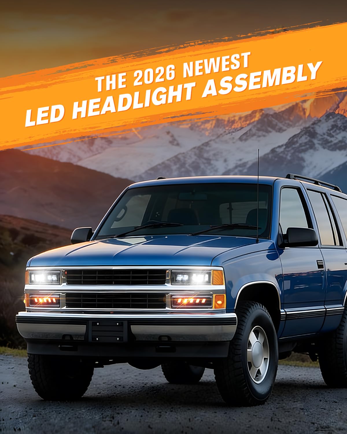 BICYACO 5-in-1 DOT LED Headlight Assembly with Turn Signal Side Marker, Anti-Glare 6600LM Hi/Lo Beam, IP67 Waterproof, Plug N Play for OBS 1994-1999 Chevy Silverado Tahoe Suburban C/K 1500 2500 3500