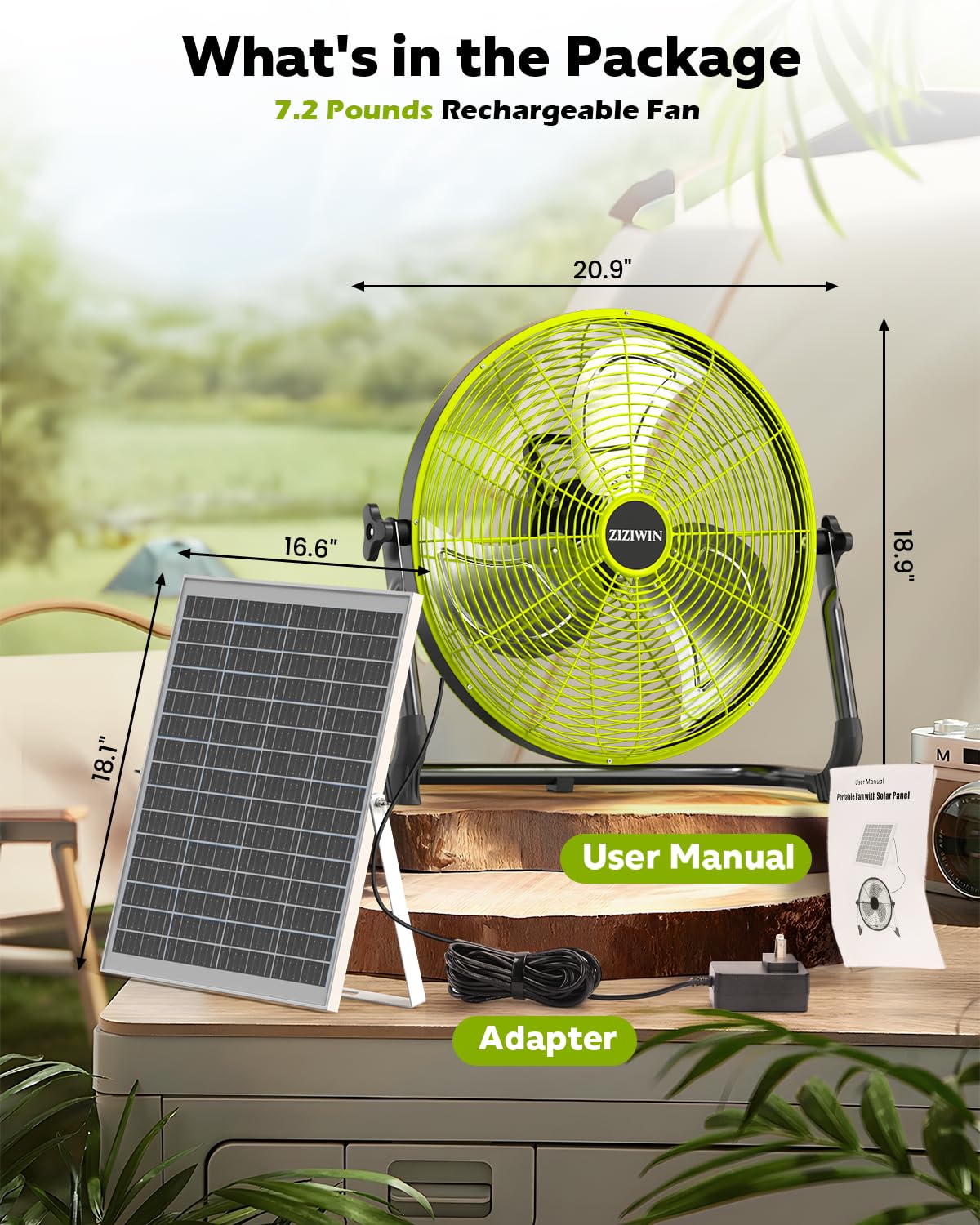 ZIZIWIN 18" Solar Fan, 35W Solar Powered Cordless Greenhouse Fan with Rechargeable Battrey, Portable, 360° Tilt, 8~60H Runtime, for Outdoor Camping Gazebo Chicken Coop Patio Travel Shed Barn