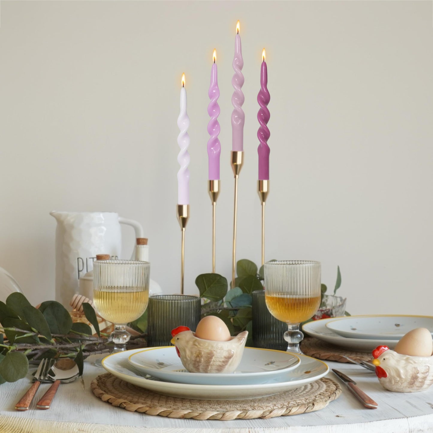 BALEAGCDL Unscented Twisted Taper Candle Gradient Purple Spiral Candlesticks 10 Inch Handmade Smokeless Dinner Long Candles Set for Holiday Wedding Party Gift Home Decoration