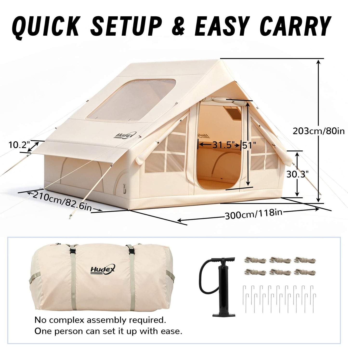 Inflatable Tent for Camping 4-6 Person-Blow Up Tent with Hand Pump-Oxford Waterproof Air Tent with Stove Jack – Portable Hot Tent for Family Glamping, Outdoor Festival(Quick Setup-5 Min for 4 Season)