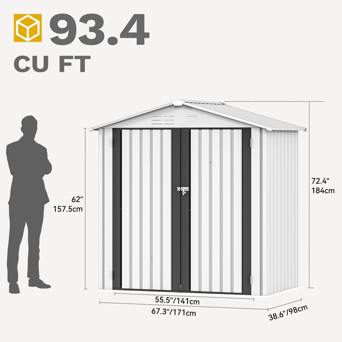 DWVO 6x4ft Outdoor Storage Shed, Lockable Metal Tool Storage Sheds, Waterproof Garden Sheds with Vents for Backyard, Patio, Garage, Lawn, White