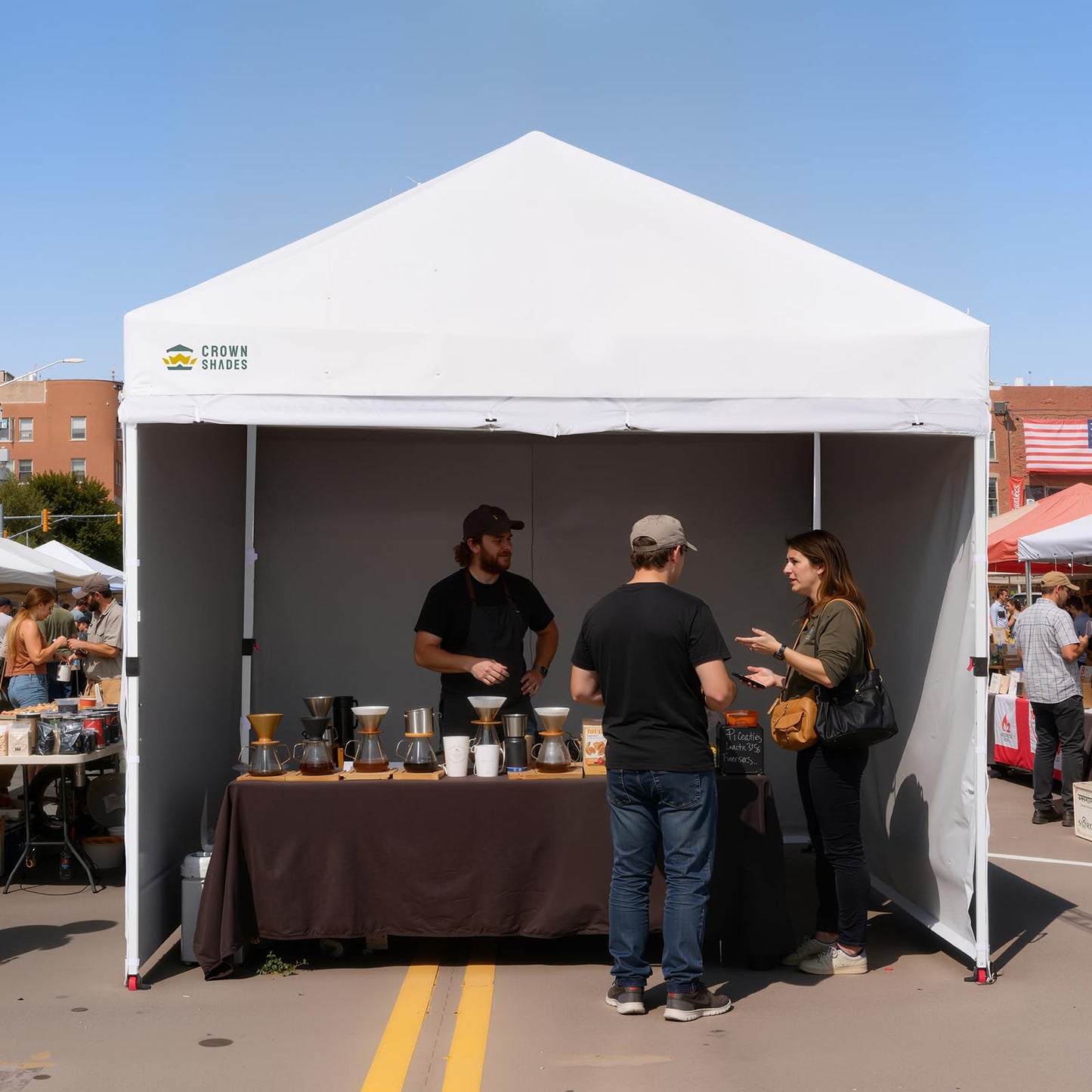 CROWN SHADES 10X10 Commercial Instant Canopy Pop Up Tent with CENTERLOK, 300D Fabric, 4 Sidewalls, White