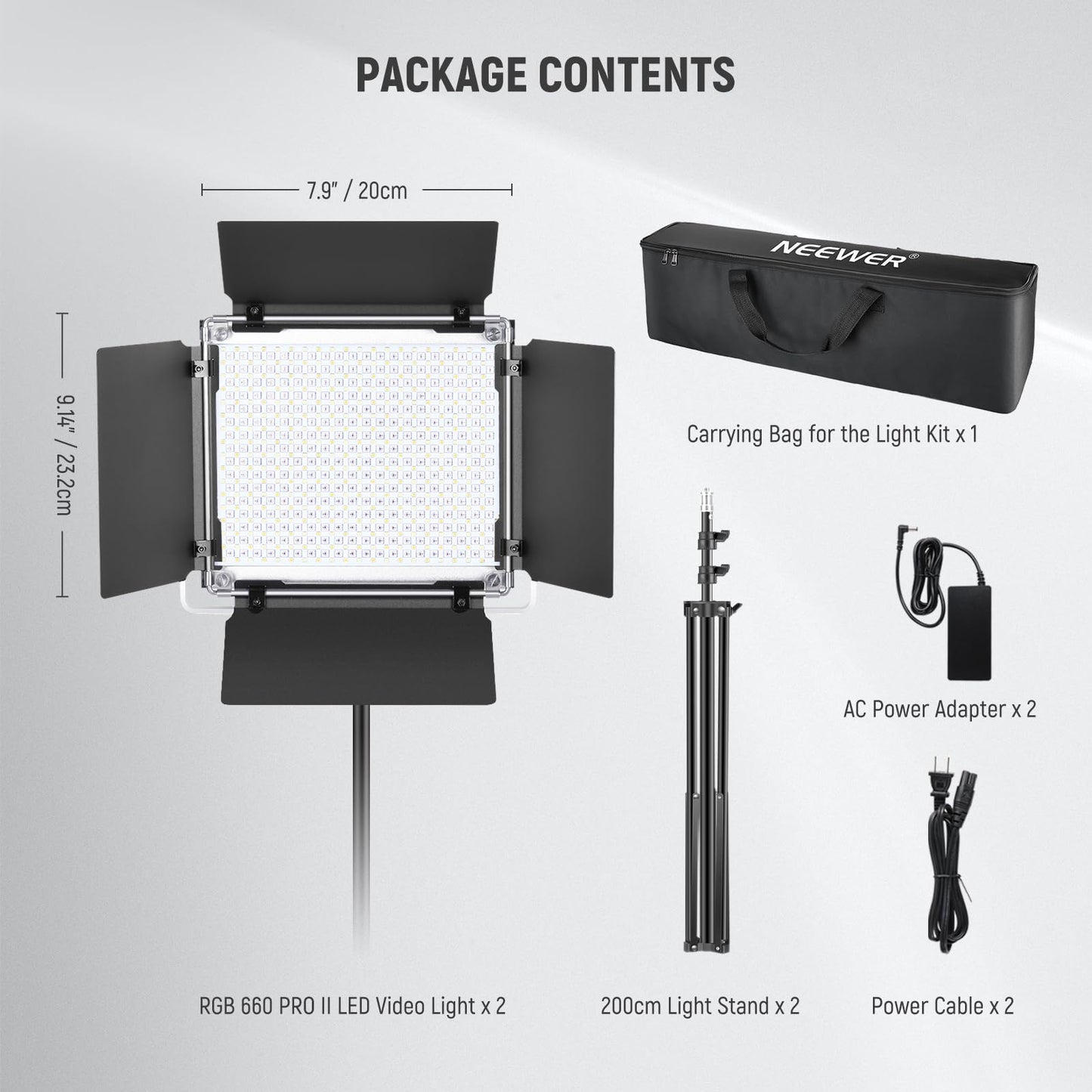NEEWER Upgraded 660 PRO II RGB LED Video Light with App Control & Tripod Stand Kit, 2 Pack 50W/1% Min Dimming/CRI97+/3200-5600K for Game Streaming YouTube Studio, Bluetooth