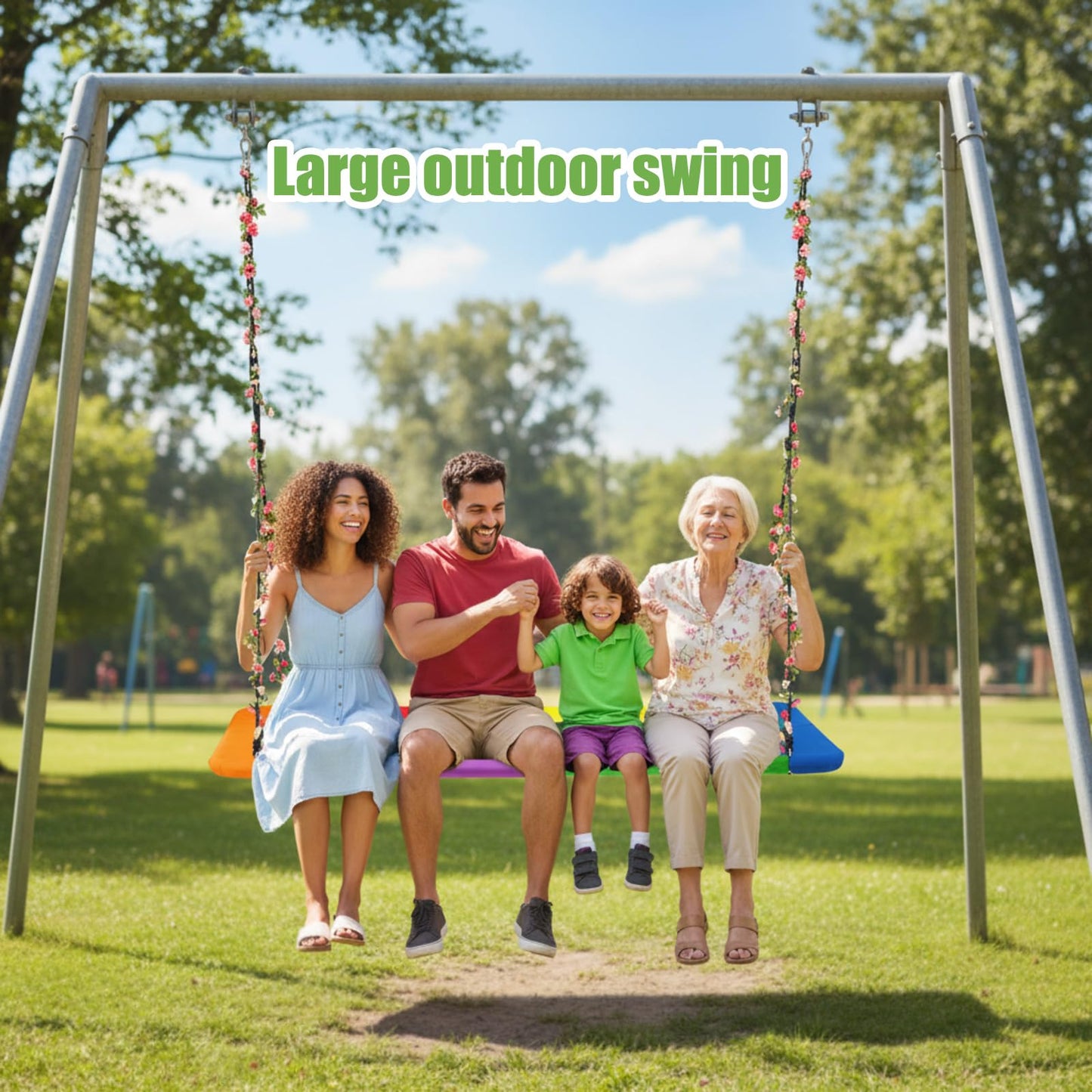 Arrowbash 70" x 40'' Extra Large Platform Tree Swing 800lbs Heavy Duty for Adults with 2 Artificial Flower Garland and Adjustable Straps Waterproof Rectangle Swing for Gift Outdoor Game