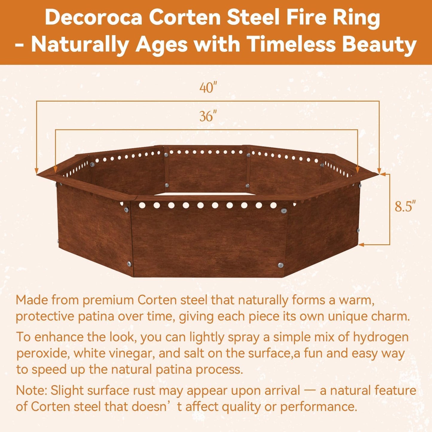 Decoroca Large Firewood Storage Rack Heavy Duty Smokeless Fire Ring – 40"