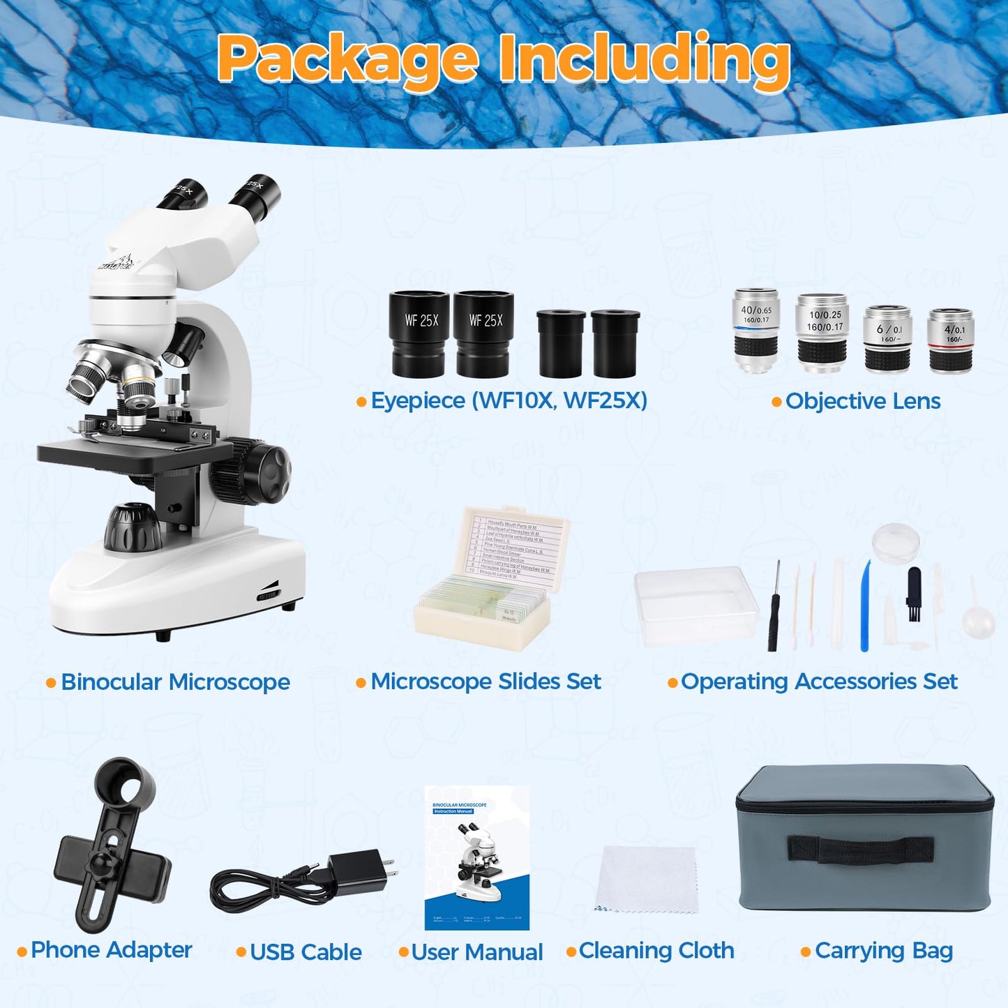 MAXLAPTER Binocular Microscope for Adults and Kids: 40X-1000X Professional Compound Microscope with Slides and Dual Mechanical Stage - Kit for Children Students Beginners Lab Homeschool Education