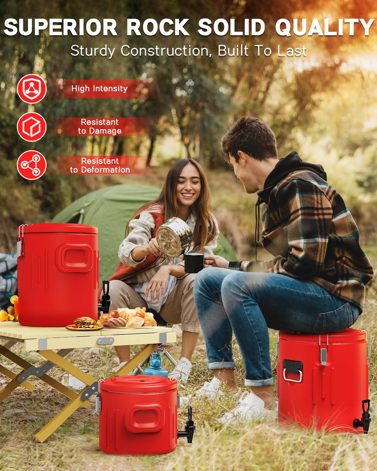 Insulated Beverage Dispenser 5 Gallon, Hot Drink Dispenser with 304 Stainless Steel Interior & Spout, Hot Water Dispenser for Parties, Portable Outdoors Water Jug for Camping Sports,N5