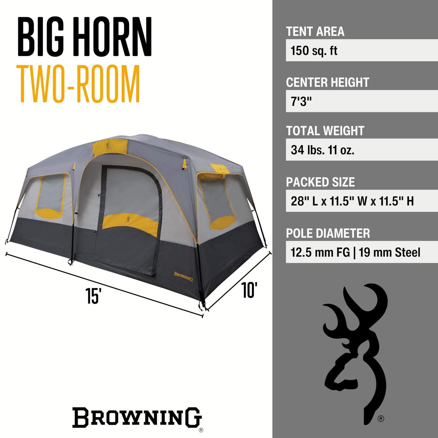 Browning Camping Big Horn Two-Room Tent - Charcoal/Gray