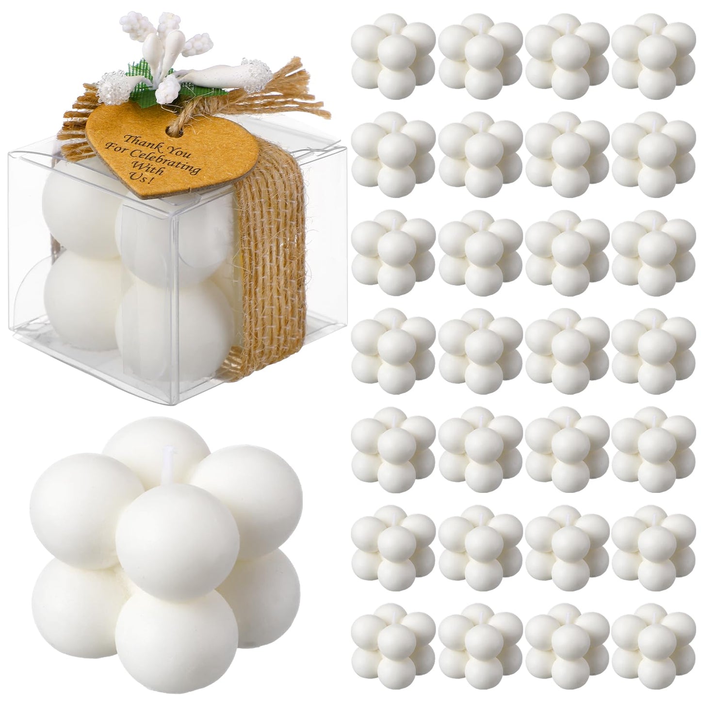 MTLEE Mini Bubble Candles Wedding Favors Gifts for Guests 1.57" x 1.38" Bubble Candles with Cards Dried Flowers DIY Gift Set for Baptism Party Bridal Shower Thank You Gifts(White,30 Sets)