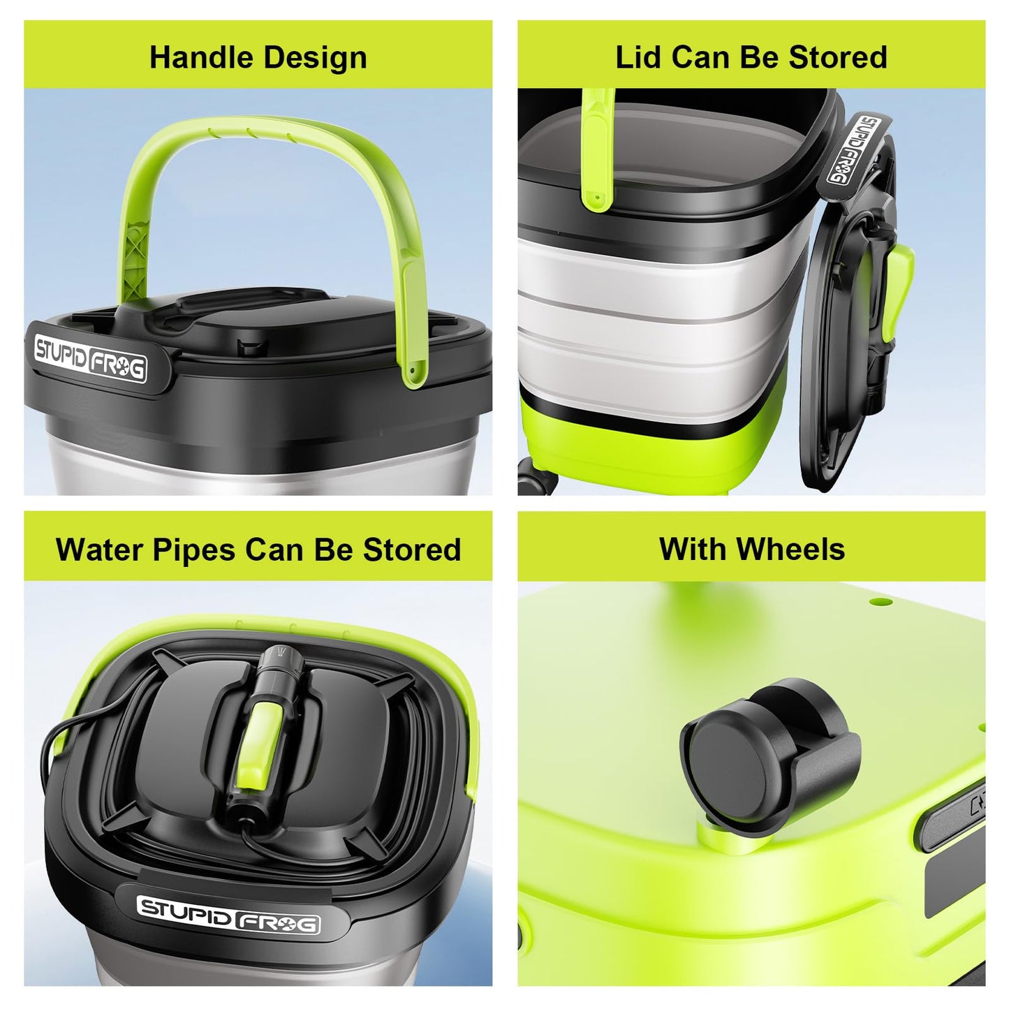 StupidFrog Portable Max 72 PSI Hand Sprayer, Cordless Garden Sprayer with 2000mAh Battery, 4-in-1 Nozzle, 12L Collapsible Bucket, Low Pressure Cleaner for Outdoor Cleaning, Camping, Gardening