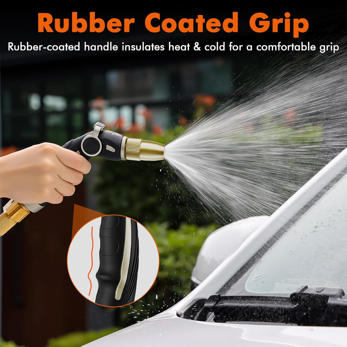 RESTMO High Pressure Hose Nozzle - Heavy Duty Brass Head | Adjustable Thumb Flow Control, 4 Spray Patterns