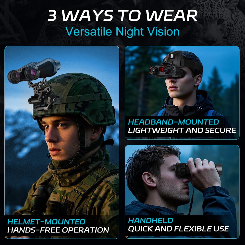 GOWWPUN 3D VR Night Vision Goggles - Rechargeable Head Mounted Binoculars, Built-in Giant Screen, 4K Video, 24MP Photos, 6X Digital Zoom, Includes 32GB TF Cards