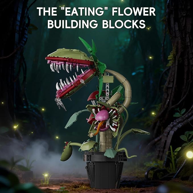 Carnivorous Monster Plant Building Set Venus Flytrap Model Kit for Adults & Teens Articulated Cannibal Flower with Do Not Touch Pot Creative Botanical Decor & Gamer Room Display Gift