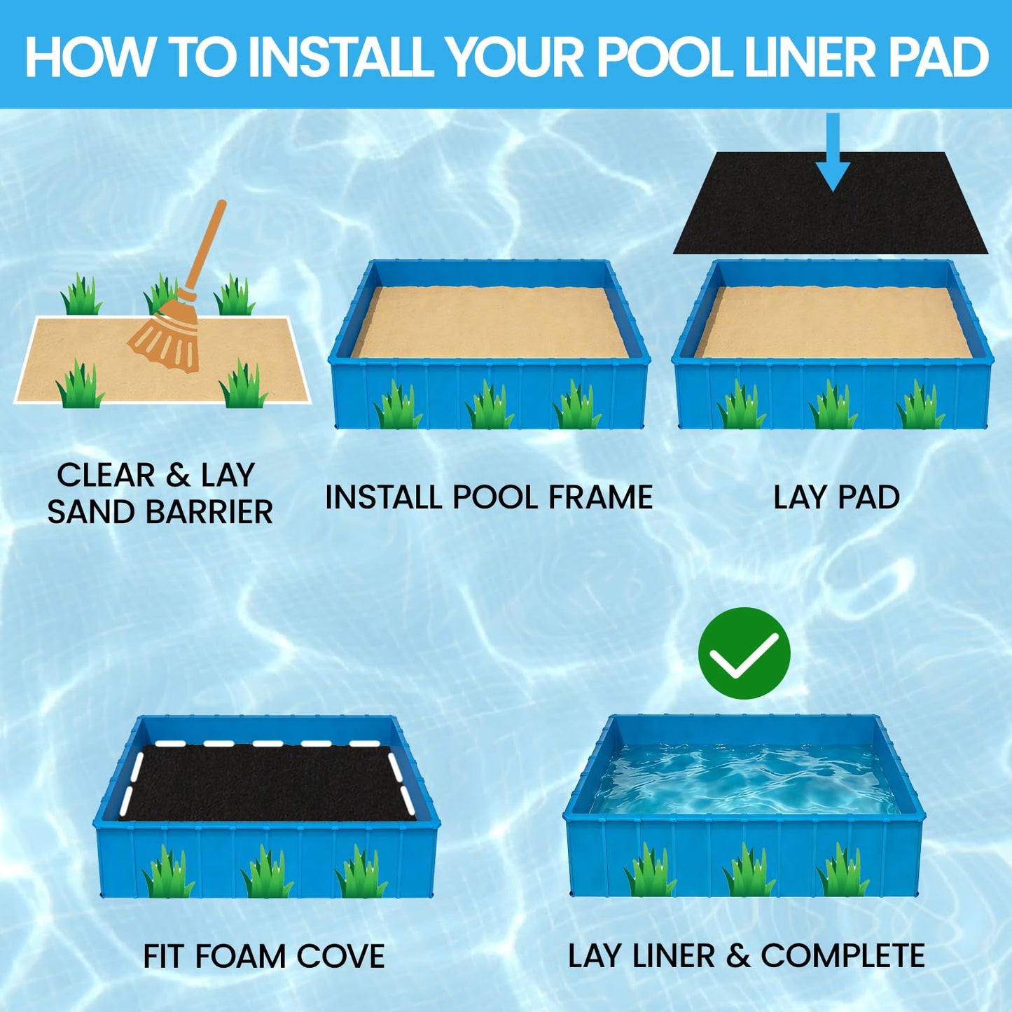 Poolvio 16-Foot x 32-Foot Rectangle Above Ground Pool Liner Pad, Geotextile Under Padding, Extends Liner Life, Puncture & Weed Barrier, Eco-Friendly Fabric