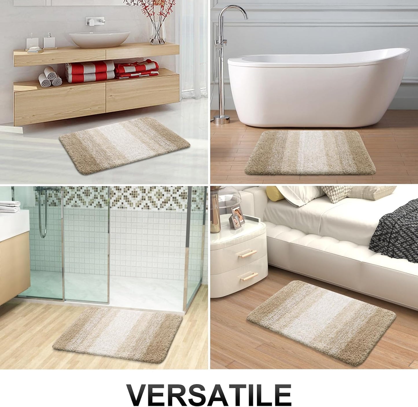 OLANLY Bathroom Runner Rug - Extra Soft Microfiber Mat with Rubber Backing | Quick Dry, Washable, Tan 47x20