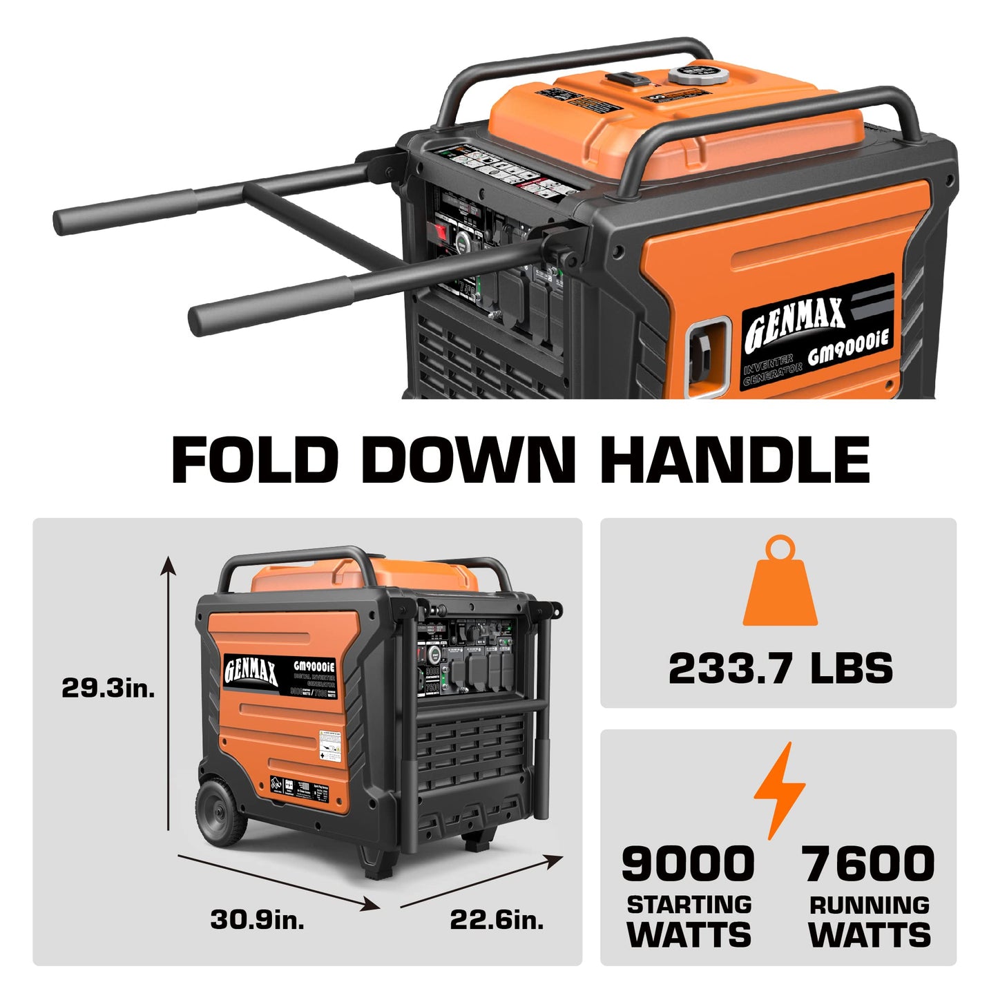 GENMAX Portable Generator, 9000W Super Quiet Gas Powered Engine with Parallel Capability, Remote/Electric Start, Digital Display,EPA Compliant,CO Alarm Ideal for Home Backup Power (GM9000iE)