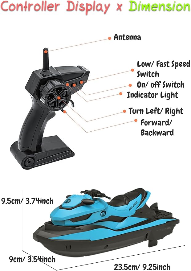 2.4 GHz RC Motorboat for Kids & Adults 10 km/h High-Speed Dual-Motor Electric Racing Jet Ski Toy 50 m Range 20 min Play Low-Battery Alarm Pool & Lake Ready (Blue)