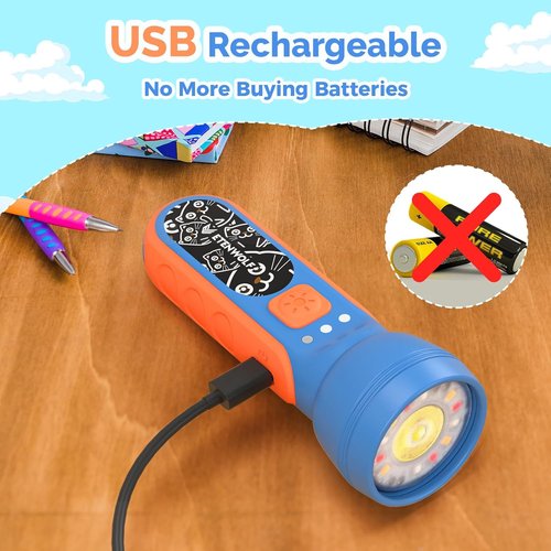 ETENWOLF L1 Rechargeable Kids Flashlight - LED with Fun DIY Stickers, 6 Light Modes, IPX5 Waterproof