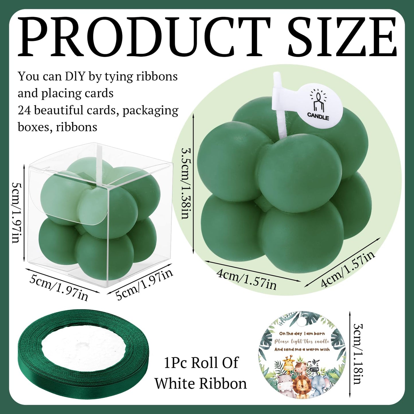 MTLEE 24 Sets Jungle Animal Baby Shower Favors Small Bubble Candle Baby Shower Favors for Guests Tea Candles Bulk with Stylish Ribbons Cards Gifts Party Decoration