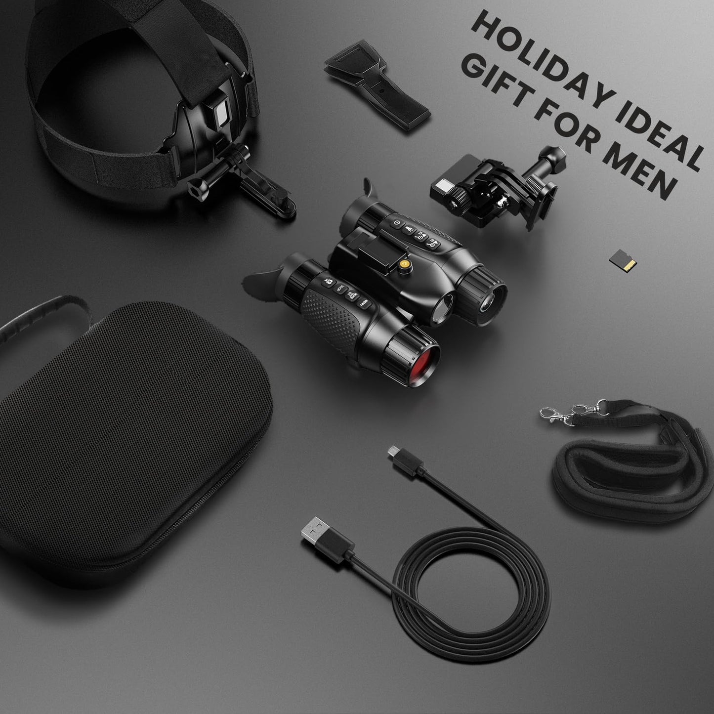 3D Head-Mounted Night Vision Goggles White Light Supplemental Lighting Infrared Night Vision Binoculars Stealth 850nm IR NVG Manual Focus & 8X Digital Zoom 10°FOV,TF Card Included
