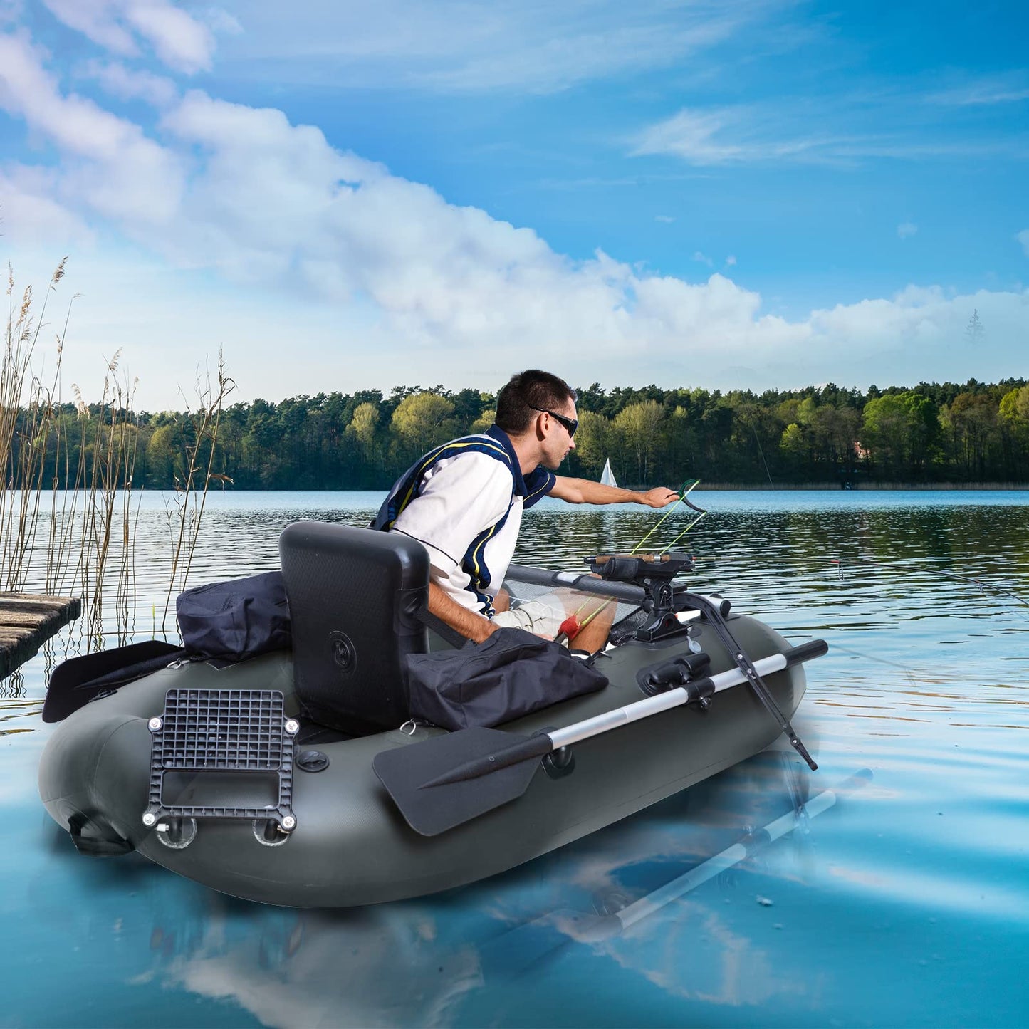 Xproutdoor Inflatable Fishing Float Tube, Belly Boat Fishing with Adjustable Backpack Straps, Storage Pockets, Fish Ruler, Pump, Oar, Float Tubes for Fishing, 350 LBS Load Capacity