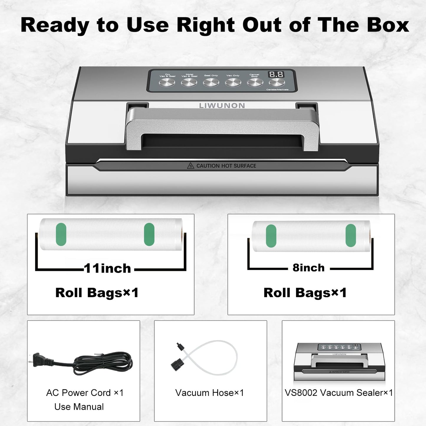 Upgraded Precision Fast-Vacuum Sealer, LIWUNON Commercial Full Automatic Food Vacuum Sealer Machine, Double Heat Seal, Built-in Cutter&Bag Storage, Powerful Food Vacuum Saver, 2 Bag Rolls&hose