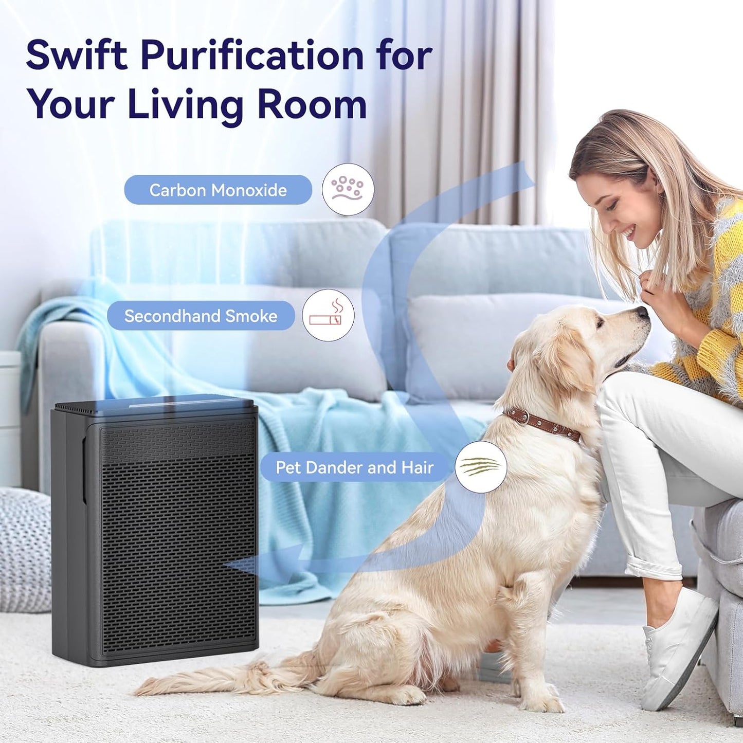 YARIKI Air Purifier - H13 HEPA Filter for Homes | Covers Up to 1500 Sq Ft, Quiet 22 dB, Black