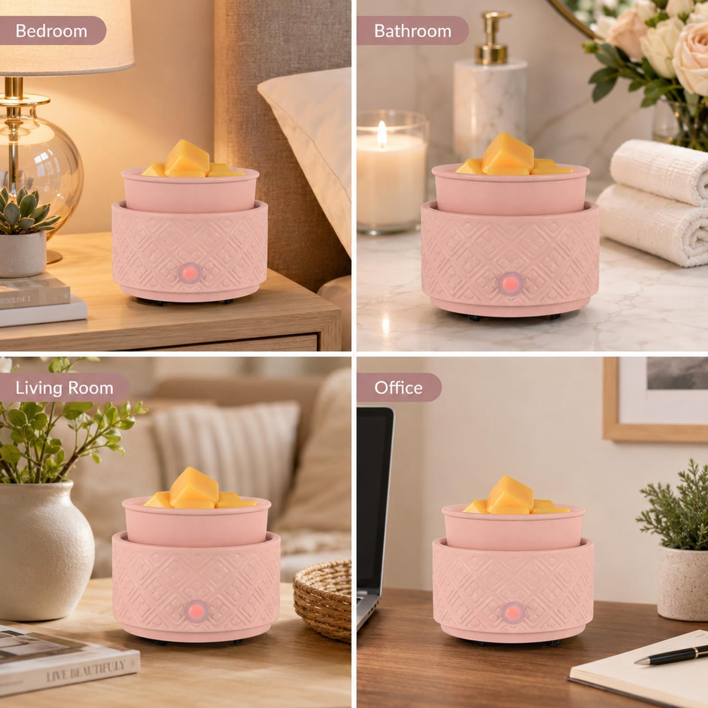 Wax Melt Warmer for Scented Wax,3-in-1Ceramic Wax Warmer Fragrances Candle Oils, Home Fragrance Burner,Electric Candle Warmer Perfect Christmas Gifts for Mom Women(Pink)