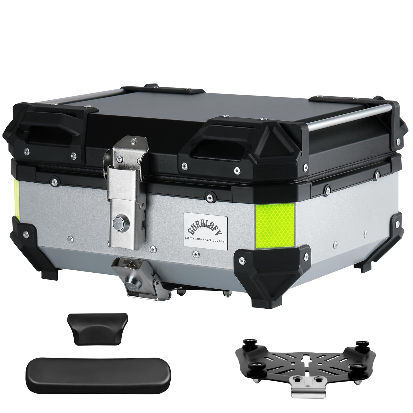 Gurblofy Motorcycle Top Box, 25L Aluminum Compact Motorcycle Top Case with Anti-Theft Lock System, Waterproof, Easy Installation with Universal Bracket, Back Cushion Included, Silver, GBTC-25S